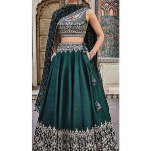 Green and Gold Art Silk Lehengha